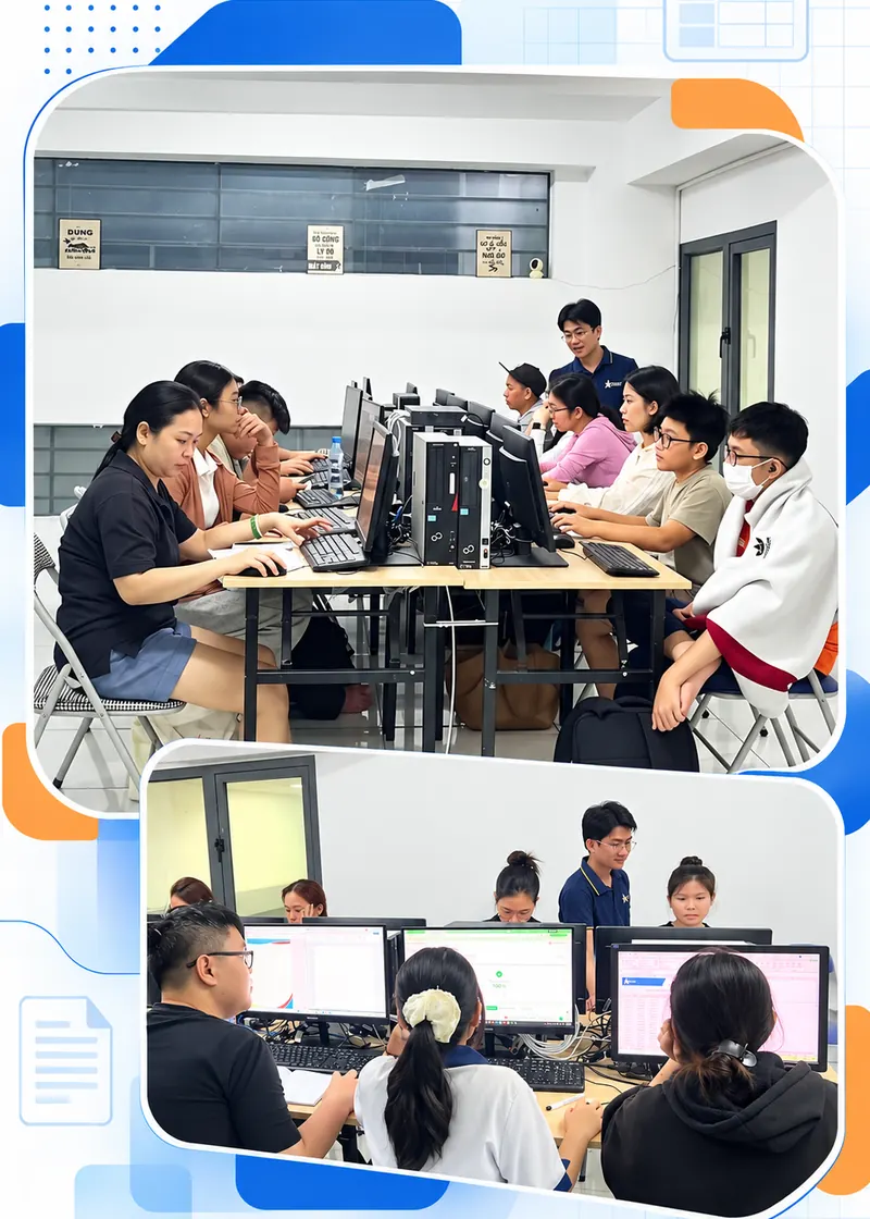 Ảnh ghép thiết kế từ ảnh lớp tin học thực tế do chủ website cung cấp.
