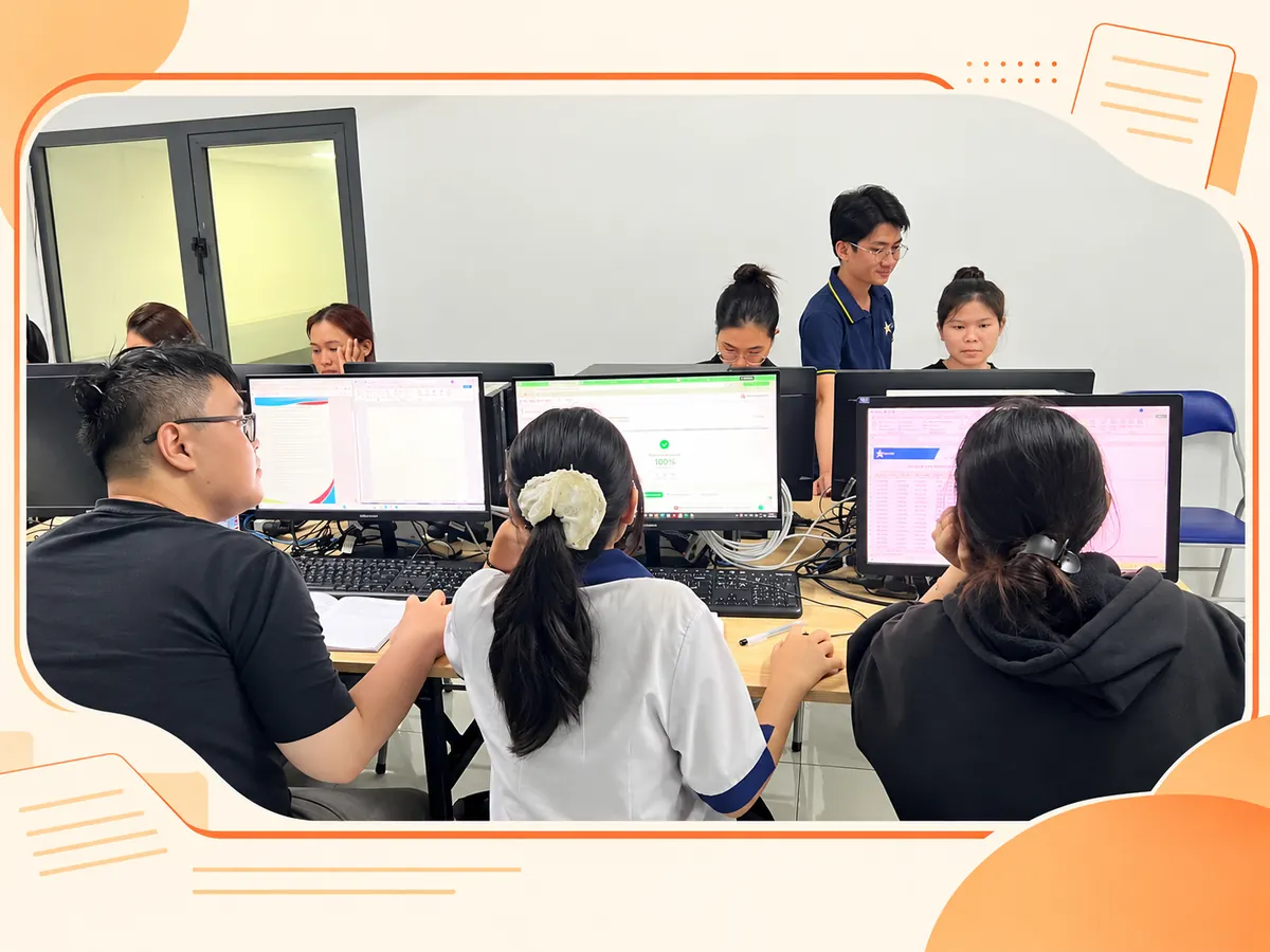 Ảnh minh họa thiết kế từ lớp tin học thực tế do chủ website cung cấp, dùng cho nội dung PowerPoint báo cáo tuần: mỗi slide cần một thông điệp rõ.